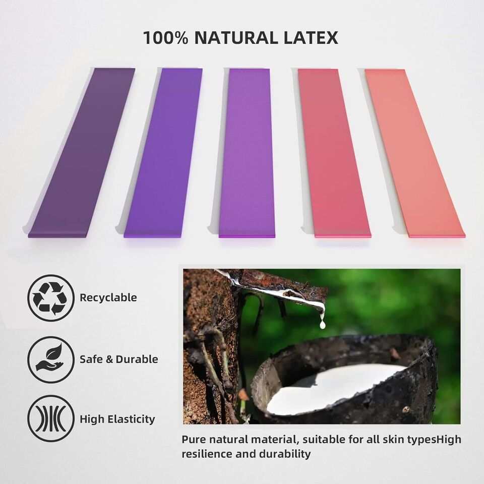 Set of 5 colorful natural latex resistance loop exercise bands for home fitness and physical therapy