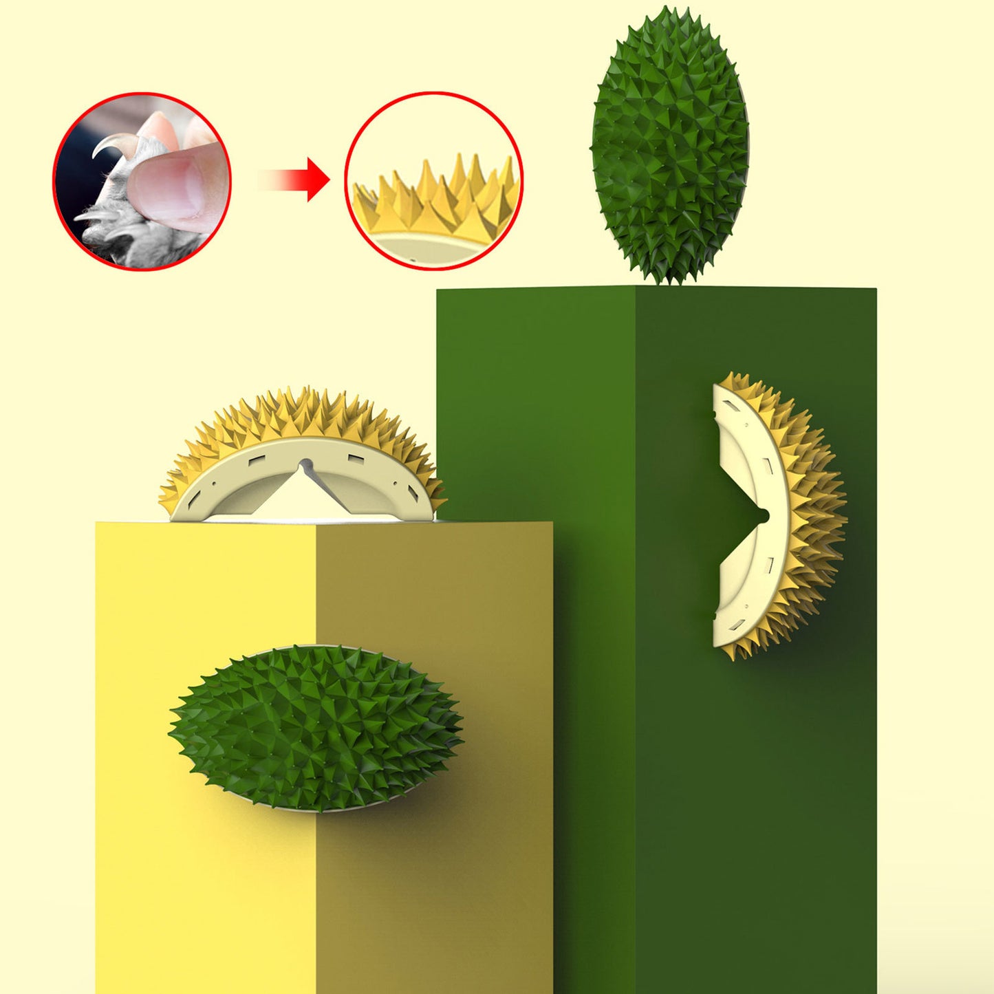 Durian Cat Brush, Dog Cat Self Groomer, Wall Corner Scratcher Massage Combs Durian Shape Molars Eat Slowly Toys Multifunctional Scratch Massager Tool Pets Clean Teeth Healthy Toys - The Peppermint Room