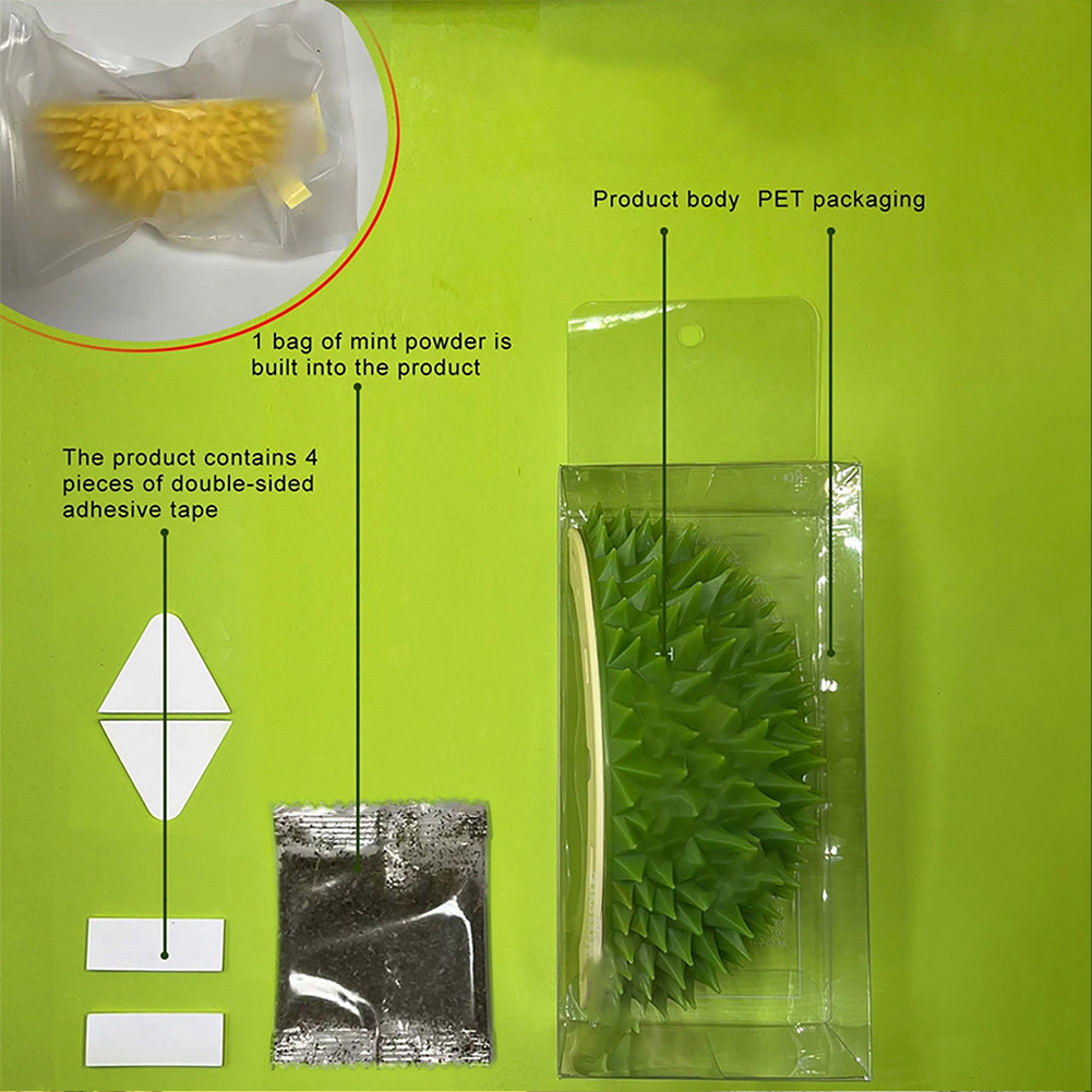 Durian Cat Brush, Dog Cat Self Groomer, Wall Corner Scratcher Massage Combs Durian Shape Molars Eat Slowly Toys Multifunctional Scratch Massager Tool Pets Clean Teeth Healthy Toys - The Peppermint Room