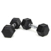 15LB 2 HDRS rubber coated solid cast iron hex dumbbells with non-slip chrome handles for home gym strength training