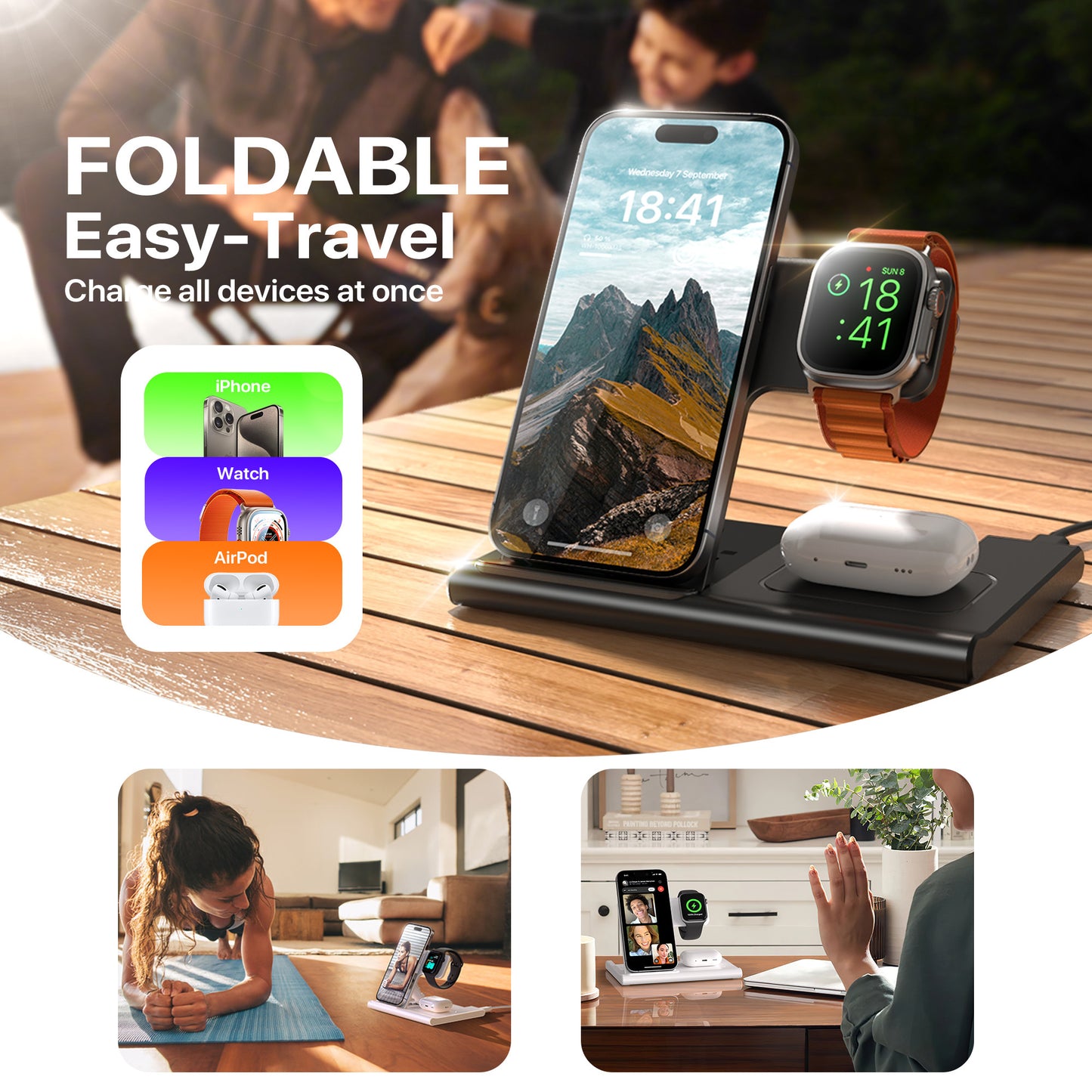 3 In 1 Wireless Charging Sation For Multiple Devices 15W Fast Charging Stand - The Peppermint Room