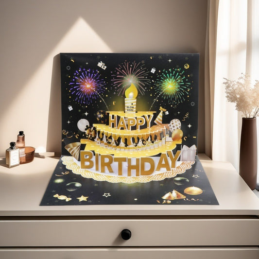 Light Music  Up Card Gift Cake Happy Birthday Card With Envelope - The Peppermint Room