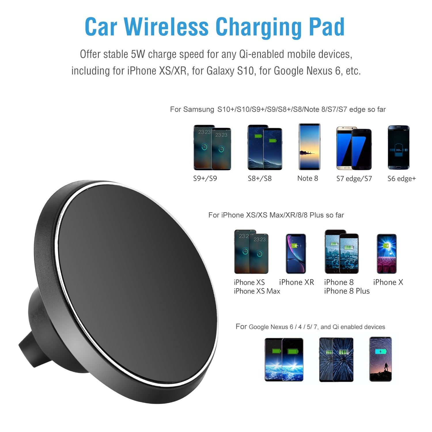 1Pc Magnetic  Qi Wireless Car Charger Car Phone Charger For IOS Phone XS MAX XR Galaxy S10 S9 Tablet GPS Device - The Peppermint Room