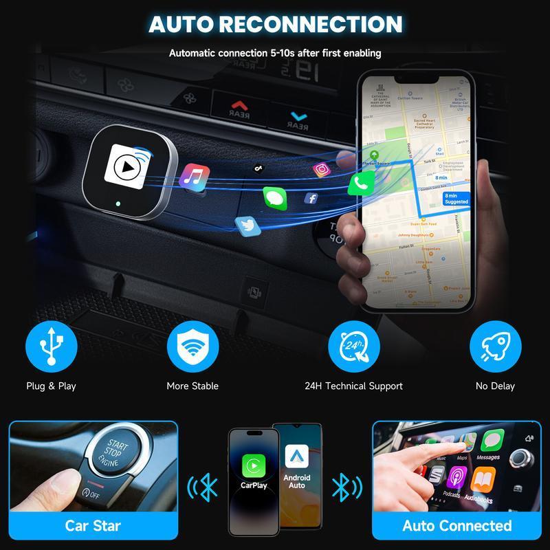 2025 Wireless CarPlay Adapter For IPhone And Android Fast Connection No Delay Hands-free Calling Wireless Car Electronics Adapter - The Peppermint Room