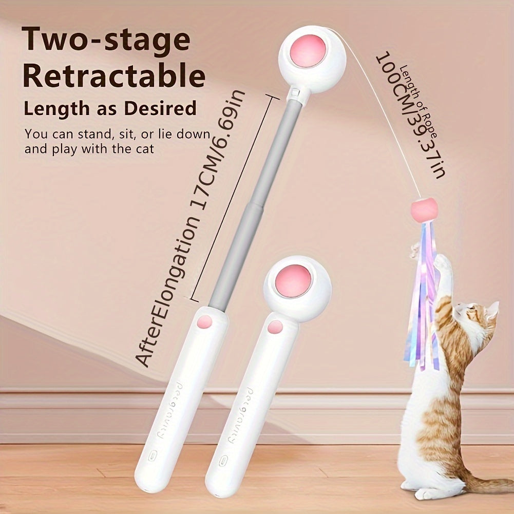 Cat Teaser Stick, Retractable Cat Wand With Replacement Head, Cat Feather Toy, Cat Interactive Toy For Indoor Cats For Relief Boredom And Exercise - The Peppermint Room