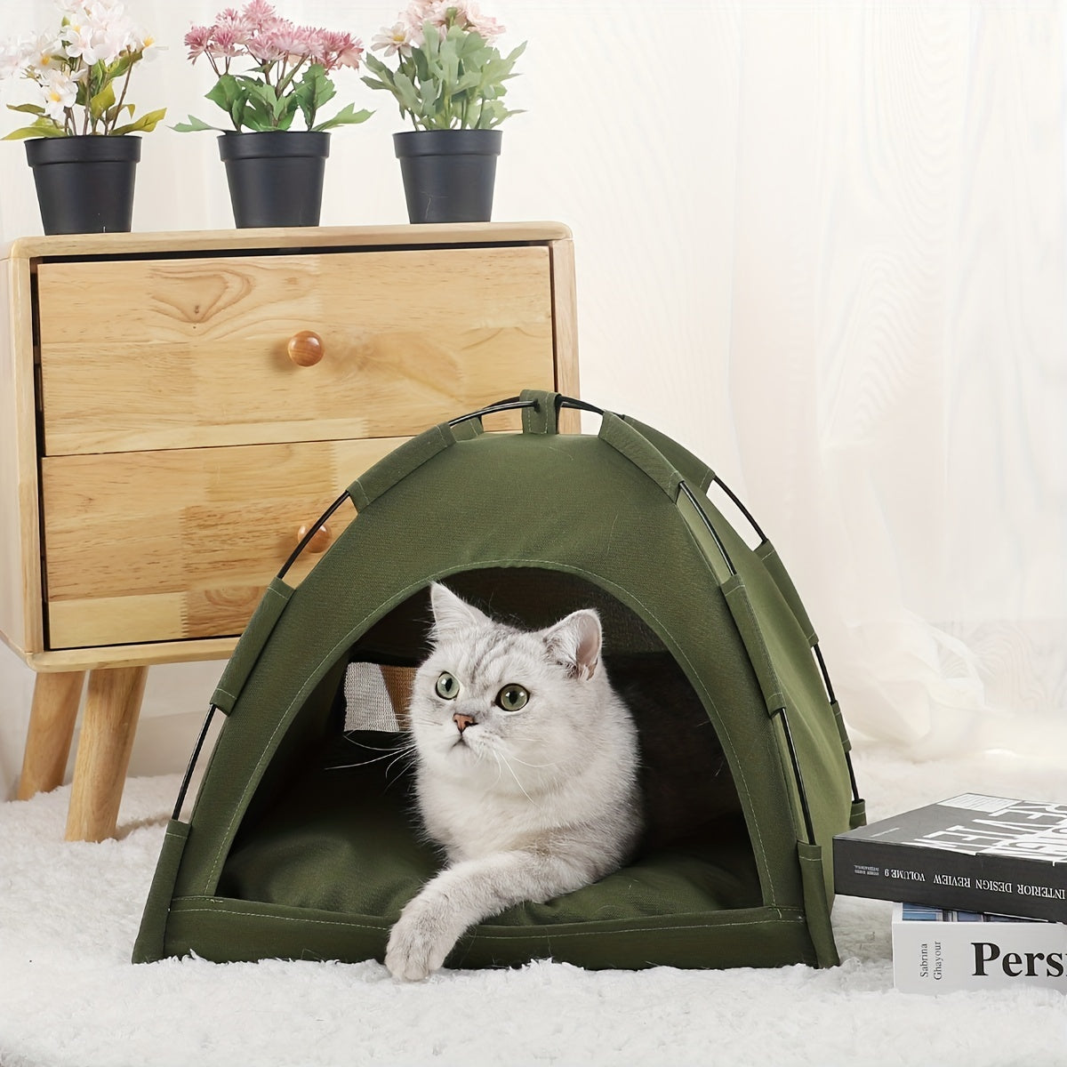 Cat Tent Bed With Removable Non-Slip Soft Pad, Portable Pet Tent Cave For Cats And Small Dogs Kitten Breathable Self-Cooling Pet Mat For Dogs And Cats - The Peppermint Room