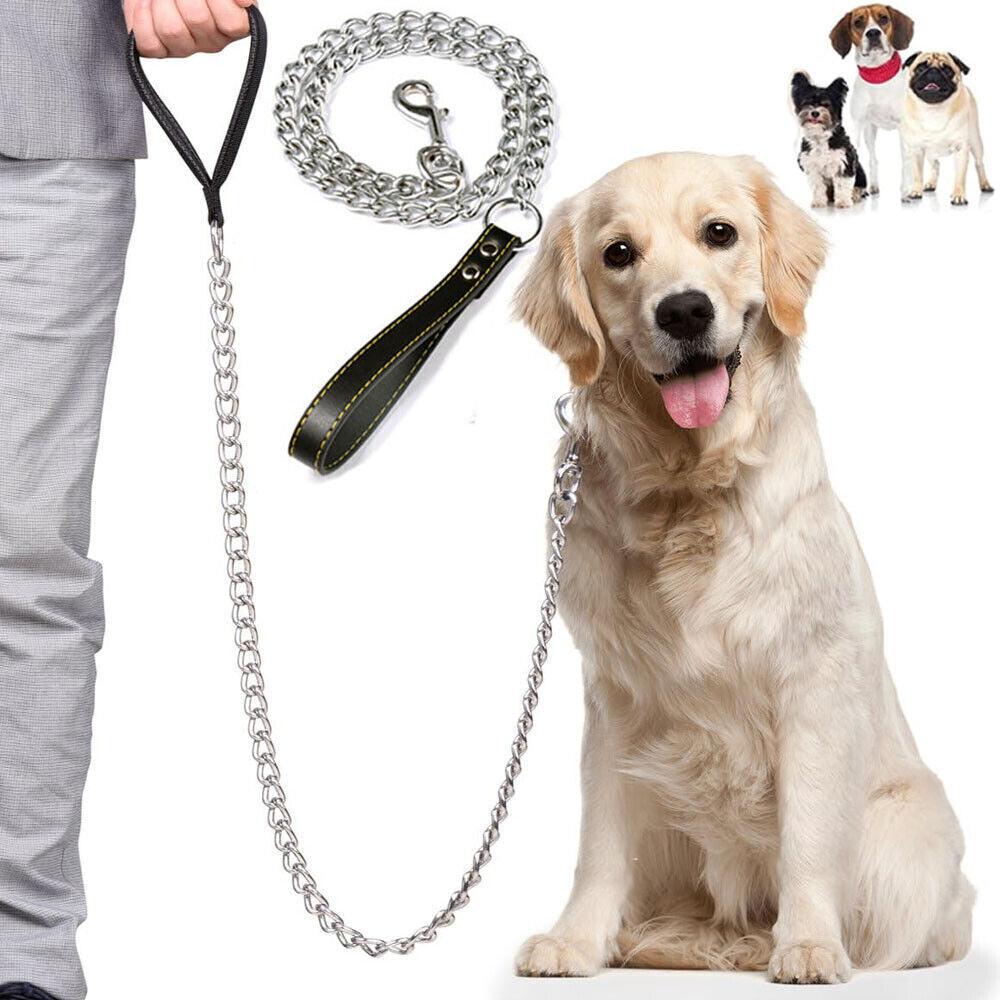 1PCS 1.2m Metal Chain Dog Lead Pet Puppy Leash Long Heavy Duty Anti-Chew Control - The Peppermint Room