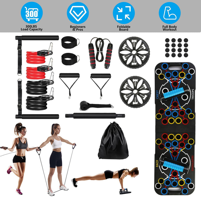 Multifunctional Push Up Board Home Strength Training Equipment With 15 Fitness Accessories Pilates Bar Resistance Band Roller Wheel Full Body Workout Home Gym Equipment - The Peppermint Room