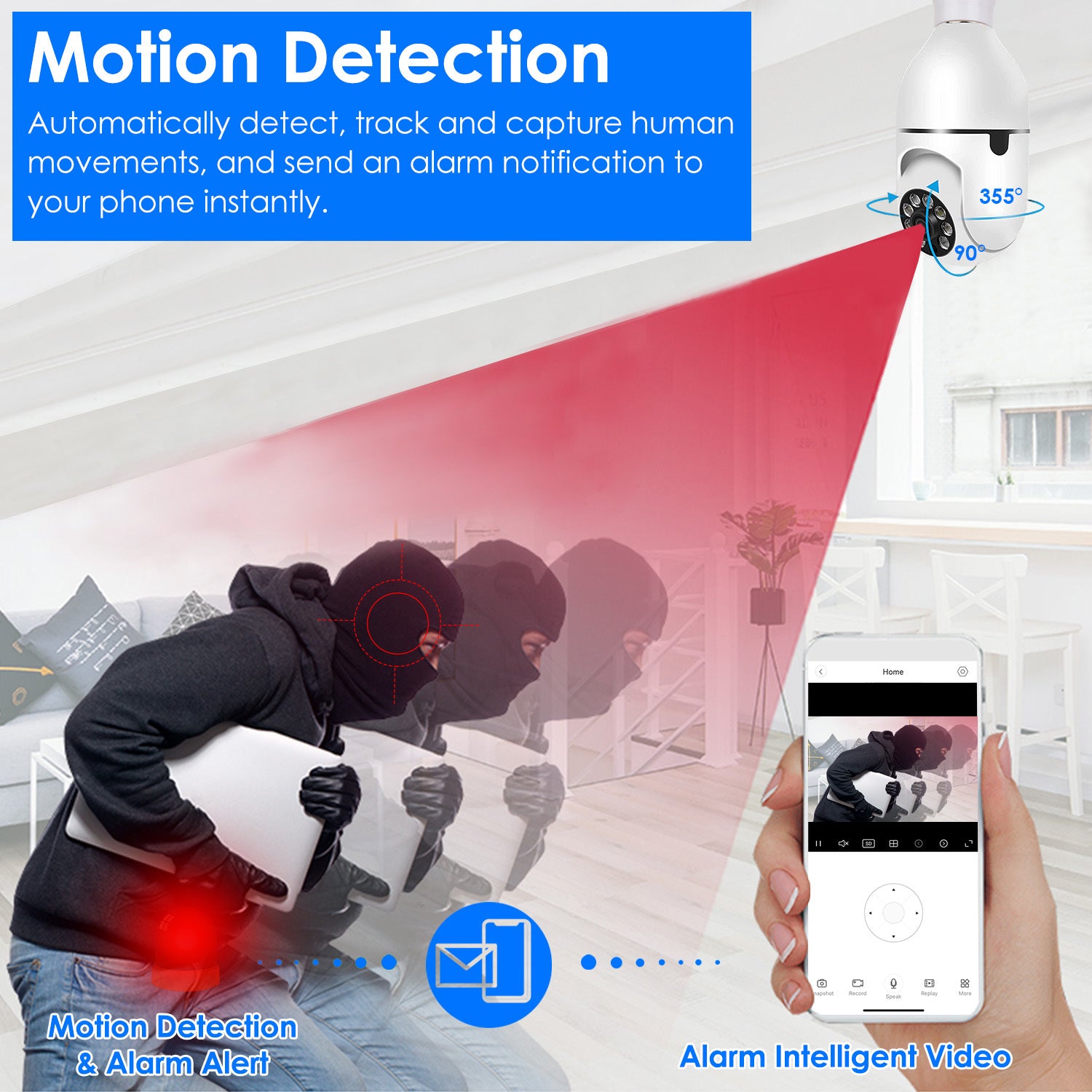 1Pc E27 WiFi Bulb Camera 1080P FHD WiFi IP Pan Tilt Security Surveillance Camera With Two-Way Audio Night Vision Motion Detection Function APP Control - The Peppermint Room