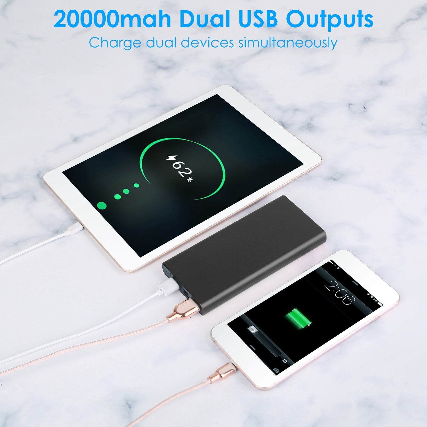 1Pc 20000mAh Power Bank Portable External Battery Pack Phone Charger With Dual USB Output Type C Micro USB Input - The Peppermint Room