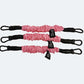 Set of three pink ankle strap resistance bands with black loops and weight labels for fitness training