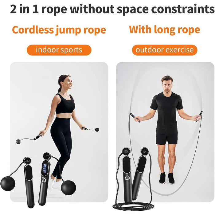 2-in-1 Digital Cordless Skipping Rope – Adjustable