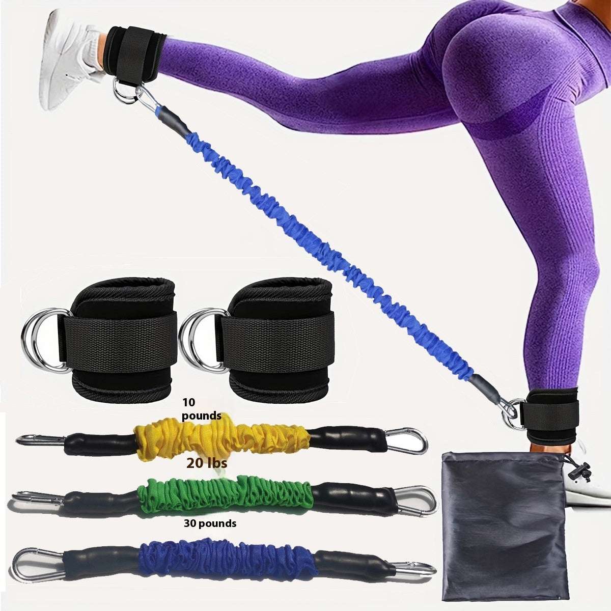 Ankle strap resistance bands set with adjustable elastic tubes for leg and hip strength training at home or gym