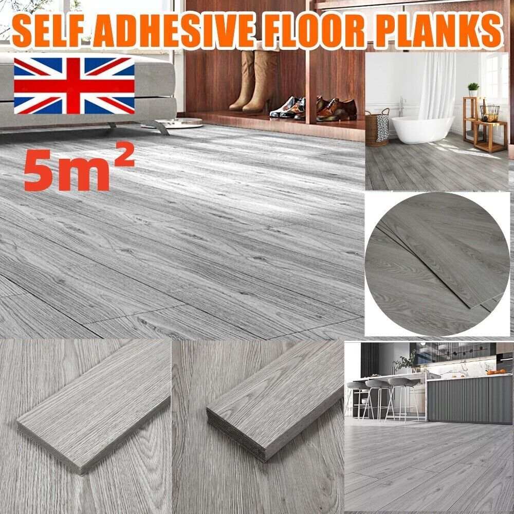 5m self-adhesive wood effect vinyl floor planks tiles for bathroom and home decor