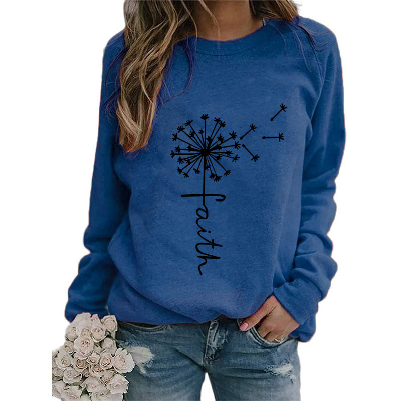 Women's Top Dandelion Print Round Neck Long-sleeved Loose Sweater Women - The Peppermint Room