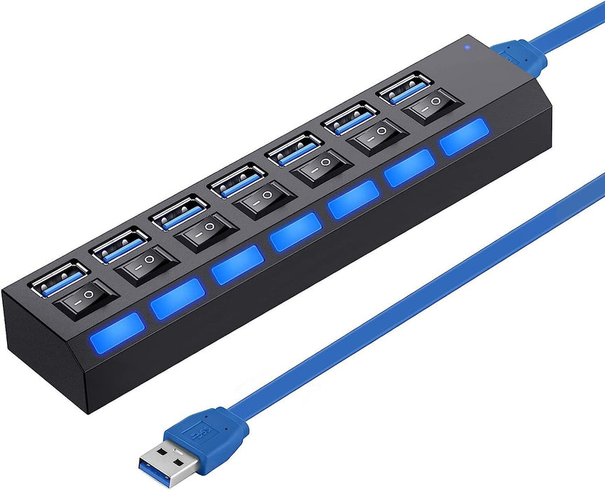 USB HUB 7 Port High Speed 3.0 USB Multi Splitter Desktop PC Laptop Adapter 5Gbps - The Peppermint Room