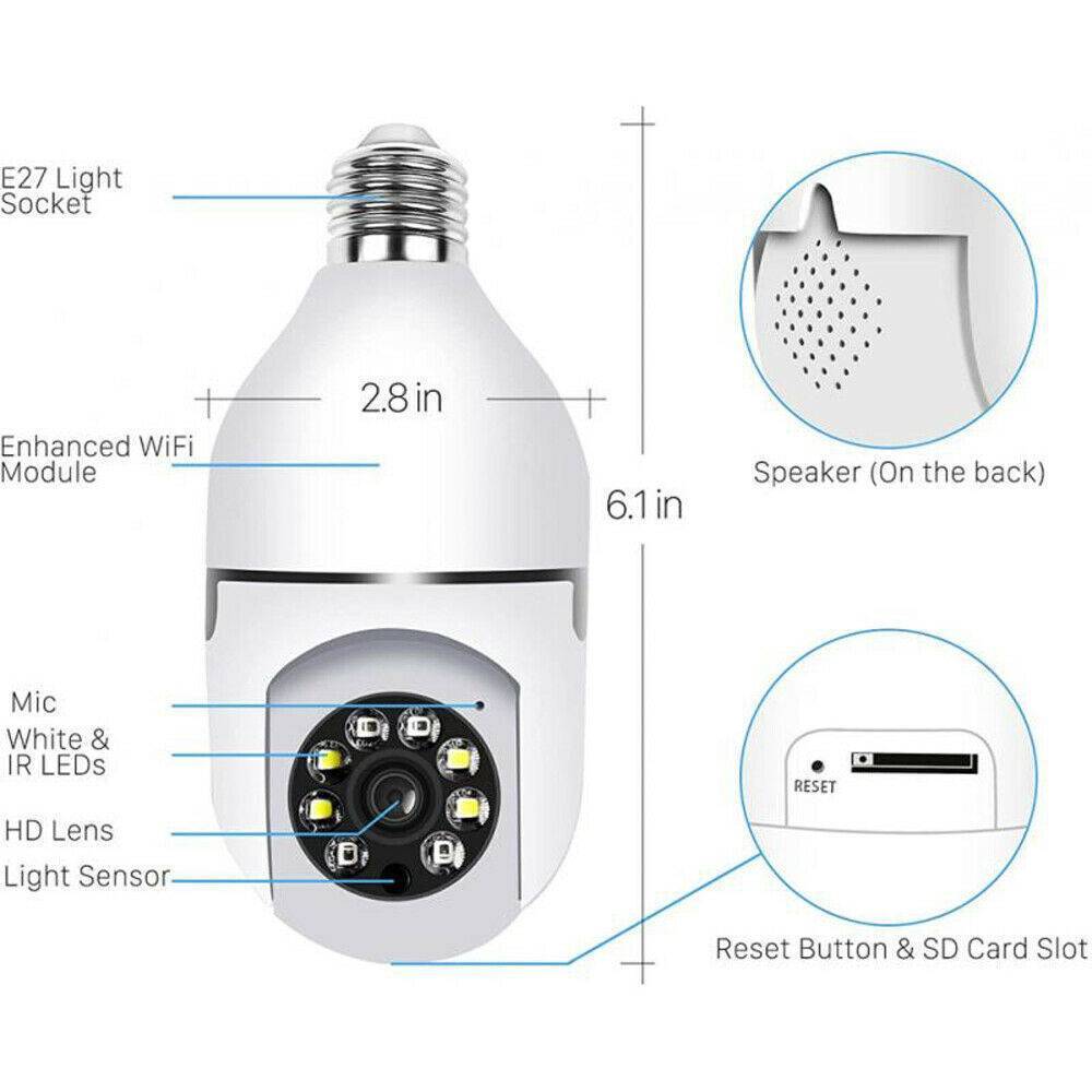 IR E27 Light Bulb Camera 1080P HD Wireless Wifi Smart Home Security Camera - The Peppermint Room