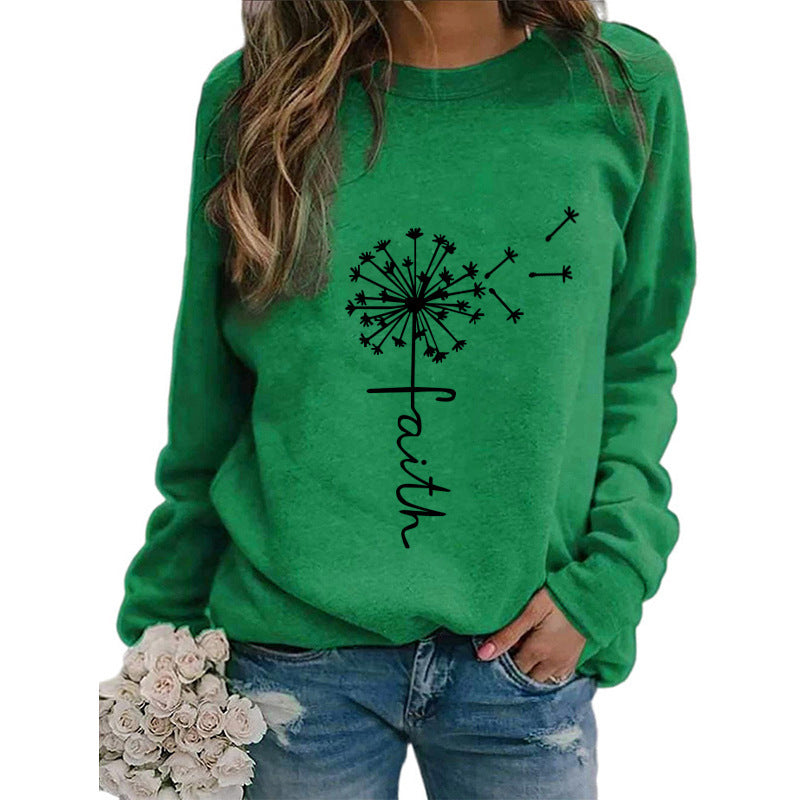 Women's Top Dandelion Print Round Neck Long-sleeved Loose Sweater Women - The Peppermint Room