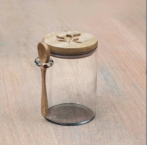 Glass Storage Jar – Wood Lid & Spoon Included