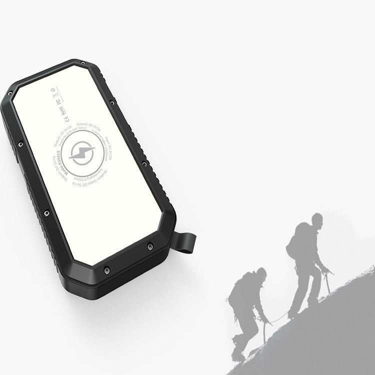 Wireless solar powerbank with torch and multiple USB ports for phone charging and outdoor use