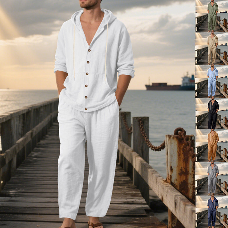 Hooded Long-sleeved Shirt Trousers Casual Suit Men - The Peppermint Room