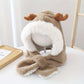Cute deer hat with plush rabbit ears and antlers, warm fleece lining, and attached scarf for children winter wear
