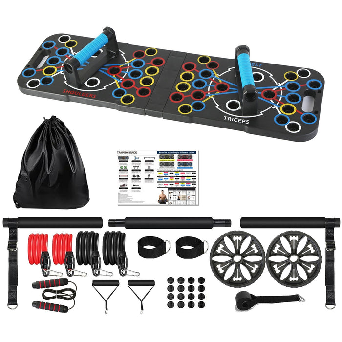 Multifunctional Push Up Board Home Strength Training Equipment With 15 Fitness Accessories Pilates Bar Resistance Band Roller Wheel Full Body Workout Home Gym Equipment - The Peppermint Room