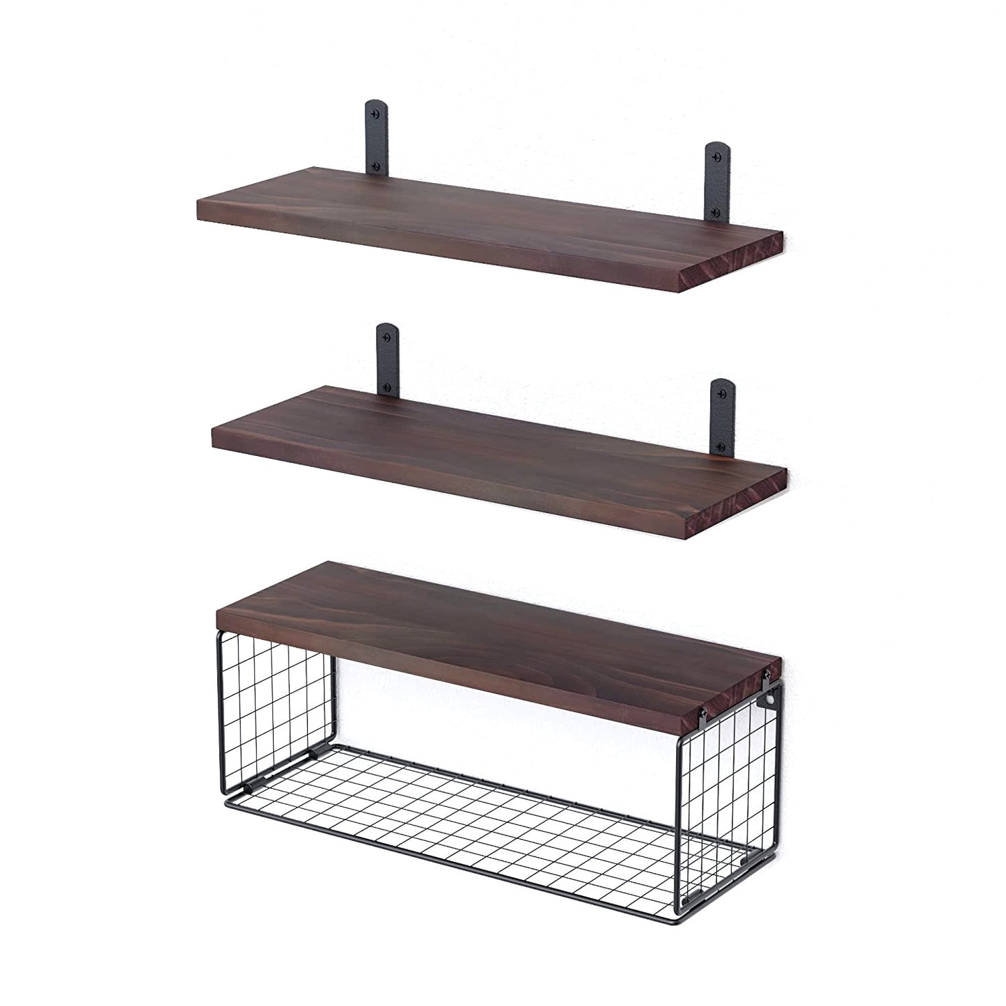 2 In 1 Floating Shelves Wall Mounted With Storage Basket Bathroom Shelves Over Toilet Wooden Shelves For Bedroom Living Room Kitchen Office Wall Decor Plants - The Peppermint Room