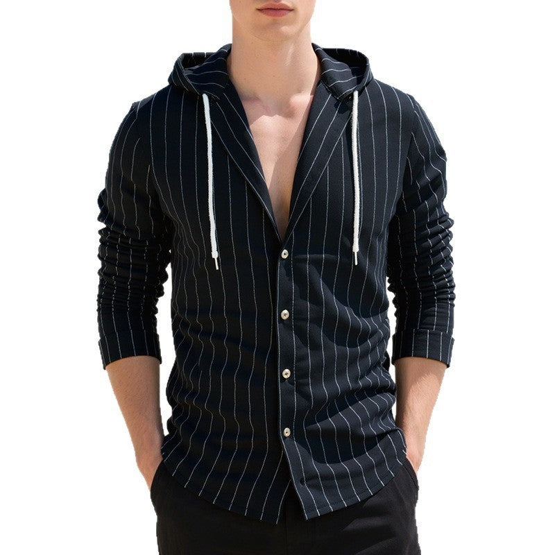 Slim-fit Hood Cardigan Casual Shirt Men - The Peppermint Room