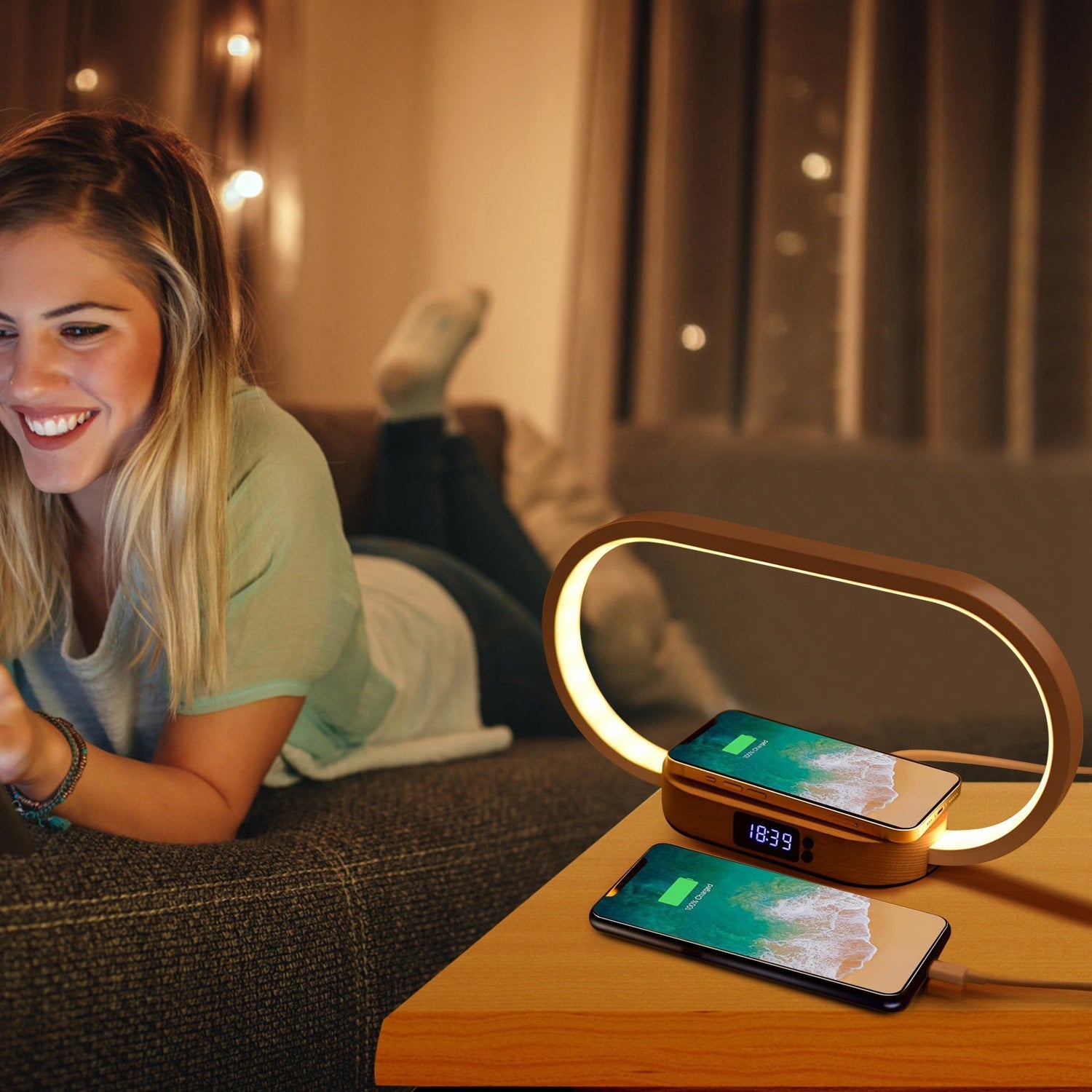 1 Set Bedside Table Lamp Touch Control Lamp With Clock Wireless Charging LED Desk Lamp Dimmable Nightstand Reading Lamp - The Peppermint Room