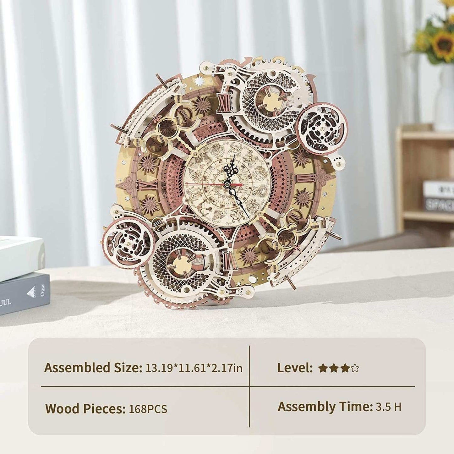 Robotime ROKR Time Art 3D wooden zodiac wall clock puzzle with 168 pieces and intricate gears model kit for kids and adults
