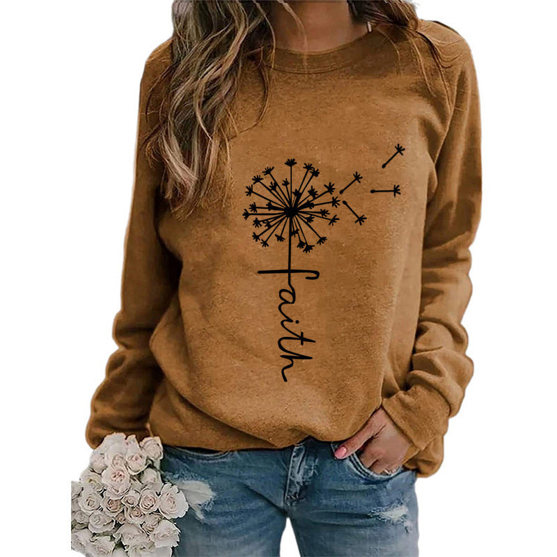 Women's Top Dandelion Print Round Neck Long-sleeved Loose Sweater Women - The Peppermint Room