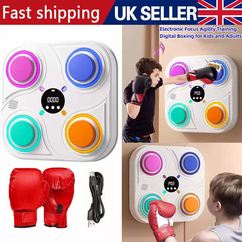 Smart punching boxing electronic music machine with LED, Bluetooth, and boxing gloves for home training