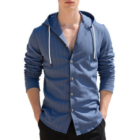 Slim-fit Hood Cardigan Casual Shirt Men - The Peppermint Room