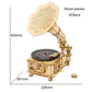 Robotime ROKR DIY wooden gramophone puzzle model with 424 pieces and hand crank assembly