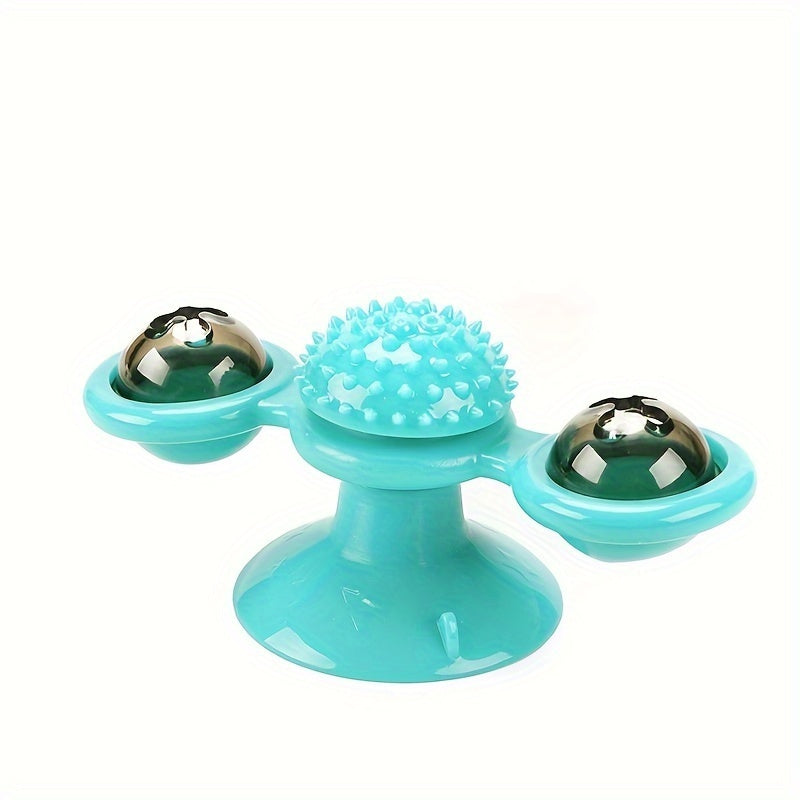 New Windmill Cat Toys Cute Rotating Interactive Cat Toy - Indoor Windmill Cat Toy With Suction Cup Catnip & Jagged Teeth Middle Ball, Smart Kitten Rotating Spinner Exercise Toy, Toothbrush & Massager - The Peppermint Room