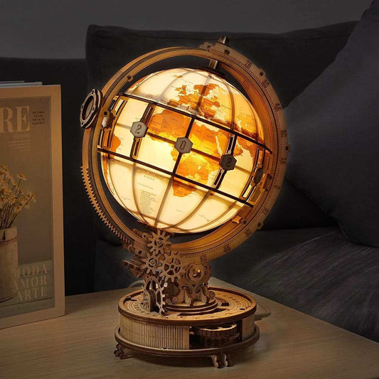 Rokr Luminous Globe 3D wooden puzzle lamp model with 180 pieces and rotating feature