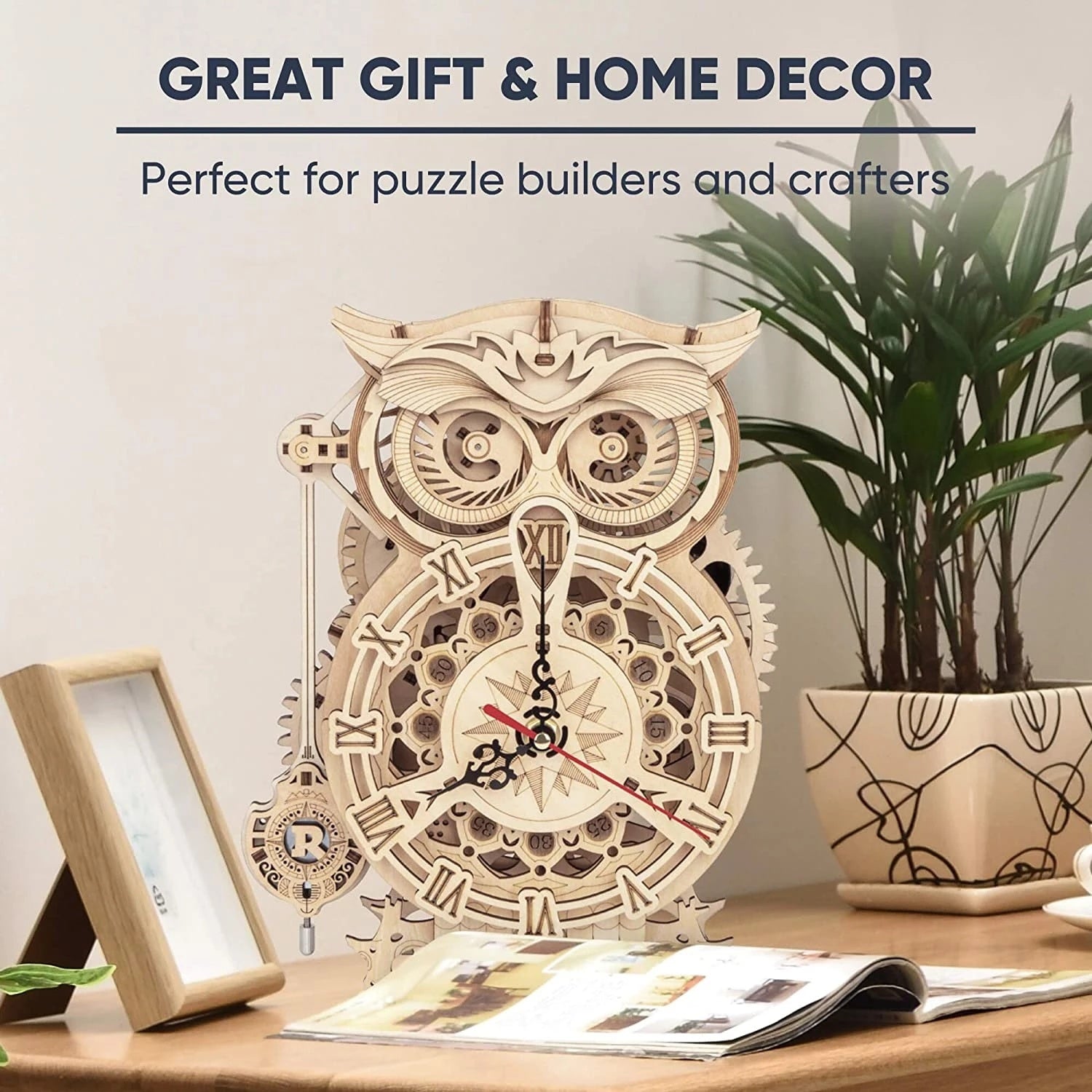 Robotime Rokr Creative DIY Toys 3D Owl Wooden Clock Building Block Kits For Children Christmas Gifts Home Decoration LK503 - The Peppermint Room