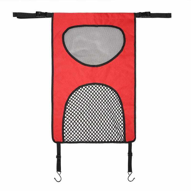 Red cloth pet guardrail with mesh window and hooks for back seat car pet safety