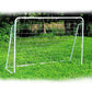 8' x 5' soccer goal with powder-coated steel frame and nylon net on grass field