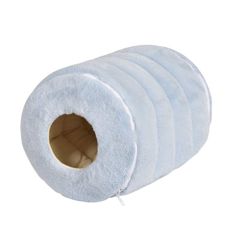 Light blue cozy pet house with small rabbit fur material and round entrance for small pets
