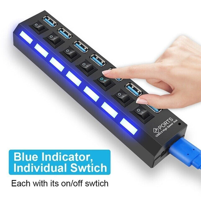 USB HUB 7 Port High Speed 3.0 USB Multi Splitter Desktop PC Laptop Adapter 5Gbps - The Peppermint Room