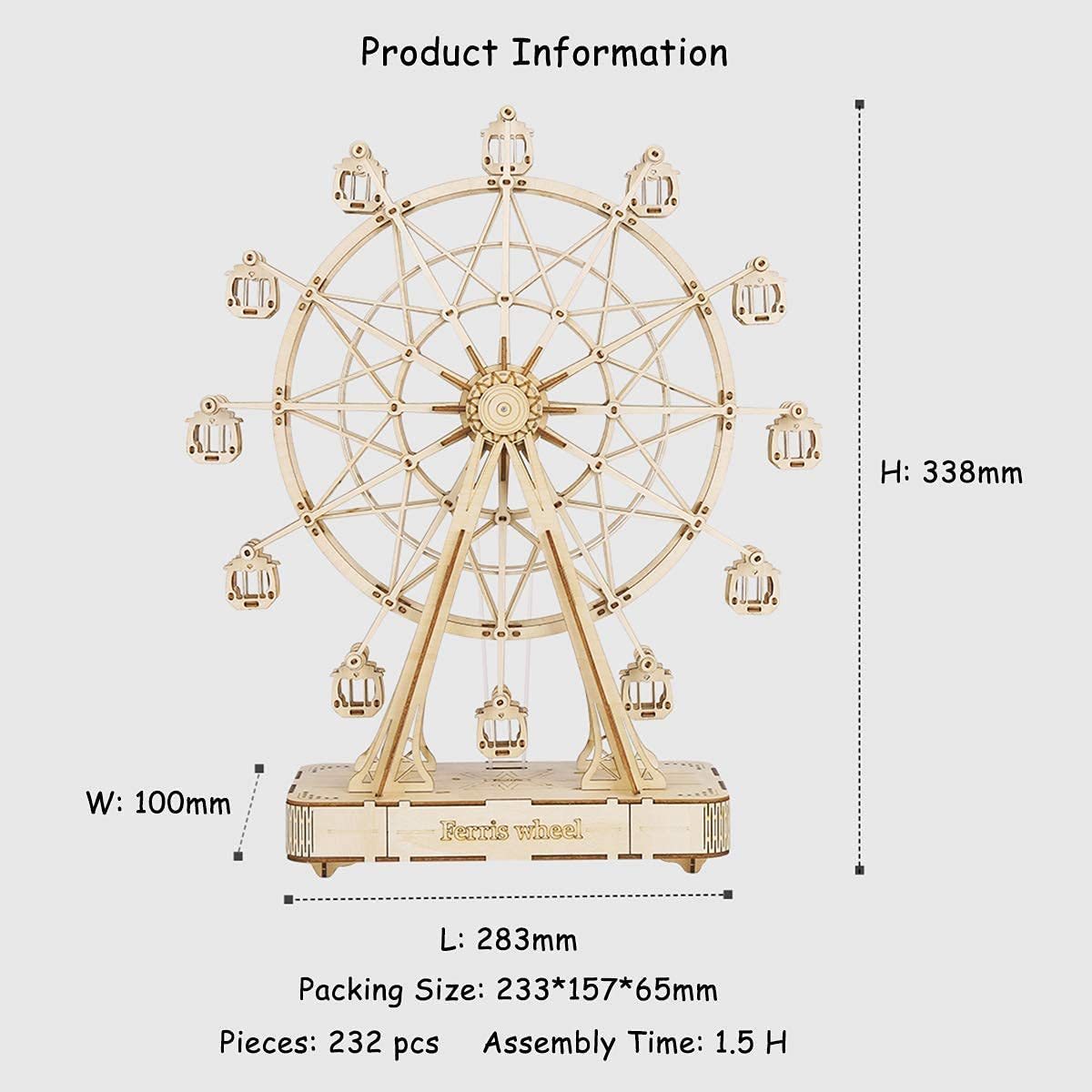Robotime DIY Wooden Rotatable Ferris Wheel Model With Playing Music Toys For Children Birthday TGN01 - The Peppermint Room