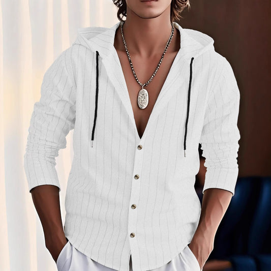 Slim-fit Hood Cardigan Casual Shirt Men - The Peppermint Room