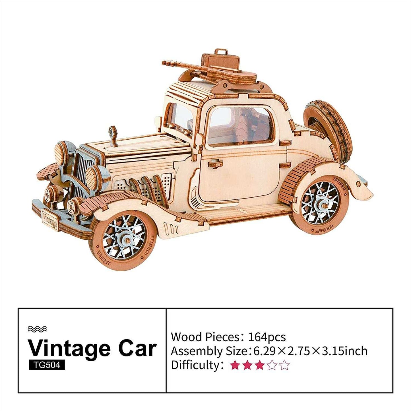 Robotime Rolife Vintage Car 3D wooden puzzle model for kids and children assembly craft toy