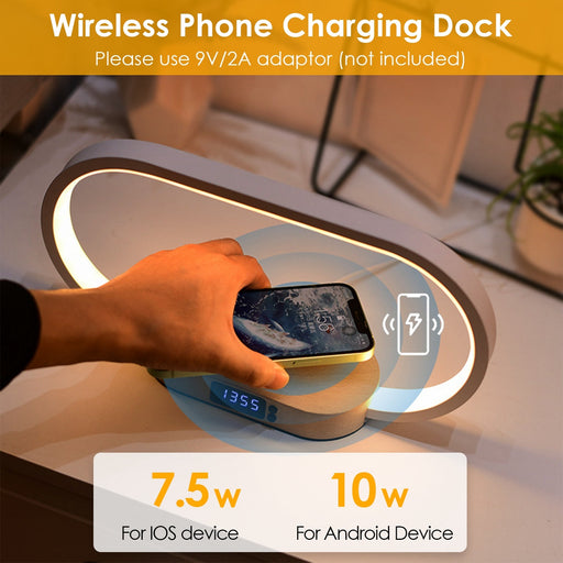 1 Set Bedside Table Lamp Touch Control Lamp With Clock Wireless Charging LED Desk Lamp Dimmable Nightstand Reading Lamp - The Peppermint Room