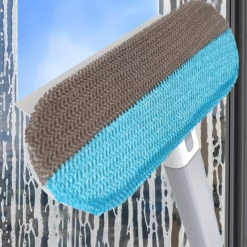 Multi-functional window cleaning brush and mini pet hair remover with natural rubber squeegee for streak-free window cleaning