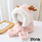 Pink cute deer hat with plush antlers and attached scarf for girls winter warmth