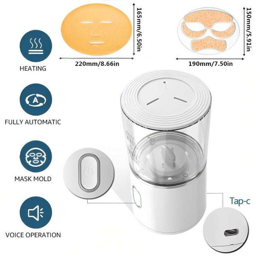 Compact DIY automatic facial fruit vegetable mask maker with heating, voice operation, Type-C charging, and mask mold for home beauty use