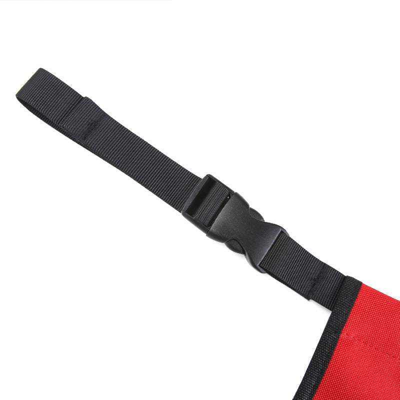 Red and black cloth pet guardrail with adjustable strap for back seat pet safety